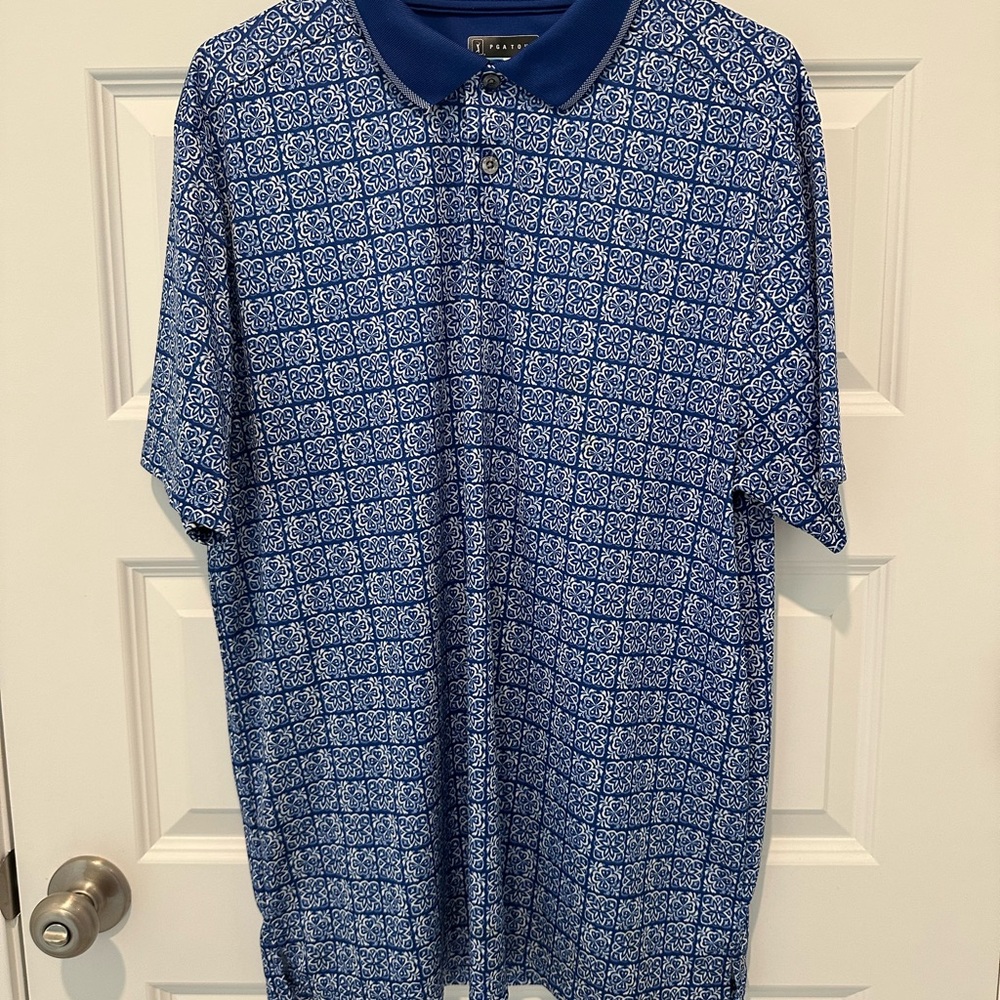 PGA Tour Blue Patterned XL Men's Polo Shirt